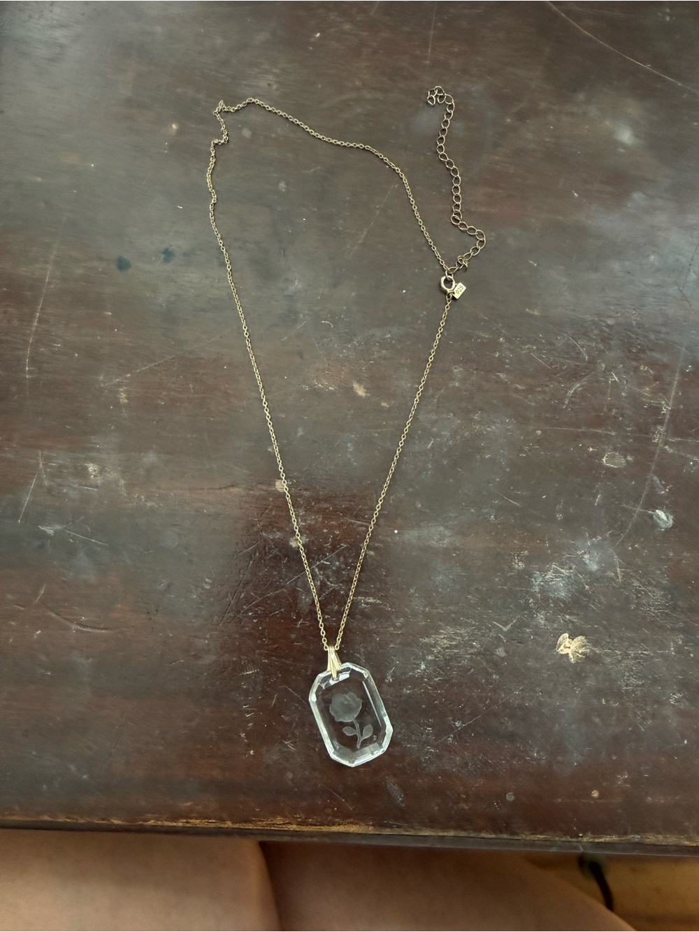 Gold-Tone Clear Crystal Pendant Engraved Rose Necklace - Women's Jewelry